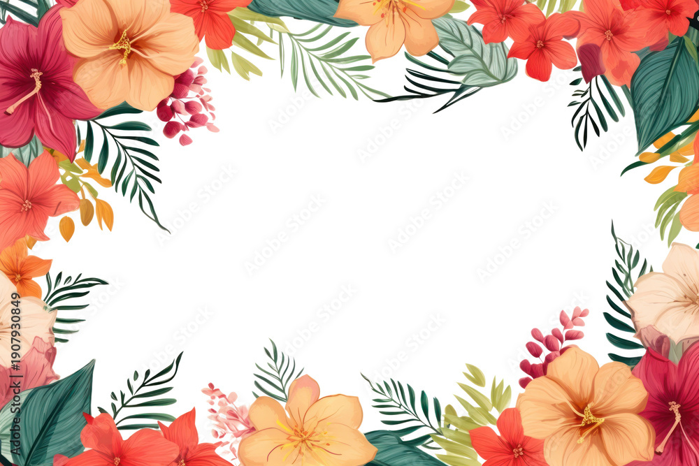 Obraz premium PNG Tropical plants and flowers backgrounds hibiscus pattern.