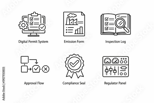 Digital permit system interface with emission forms, inspection logs, and compliance features