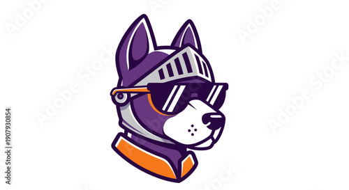 Dog wearing helmet and sunglasses vector illustration isolated on white