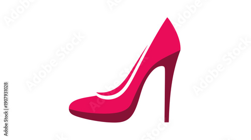 A vibrant magenta high-heeled shoe silhouette with a dark maroon heel and details on white background
