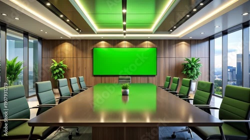 Wallpaper Mural Modern Corporate Boardroom with Green Screen Display for Business Presentation Torontodigital.ca