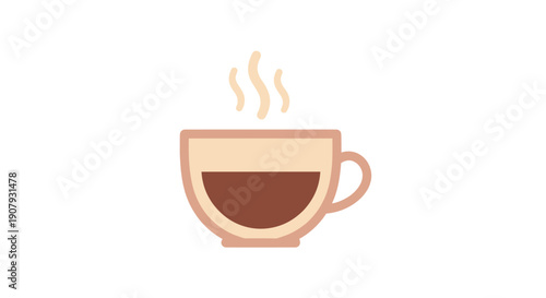 A cup of hot coffee with steam rising in an illustration style on a white background