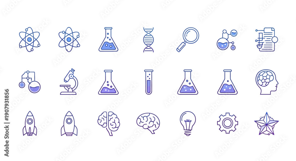 Fototapeta premium Aesthetic Vector Science Illustrations Featuring Iconic Symbols For Education and Research