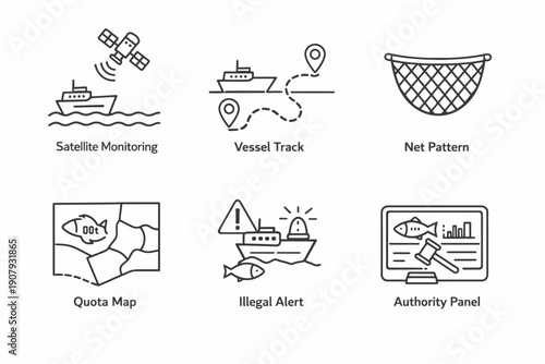 Maritime tracking and monitoring icons for fisheries control and management