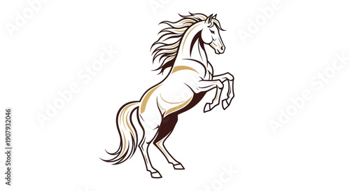Elegant horse illustration on hind legs with flowing mane and tail