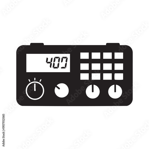 Modern digital radio icon with display and control buttons. Electronic communication device vector illustration.