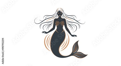 Elegant mermaid illustration vector art of fantasy creature on white