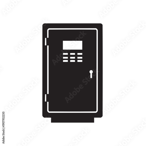 Modern black electronic safe box icon for security and financial protection. Isolated vector illustration.
