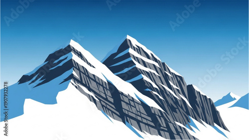 Majestic Snowy Mountain Peak Illustration from a Low Angle Viewpoint