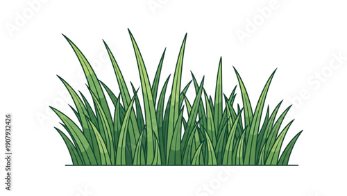 A vibrant illustration of lush green grass blades from a close-up front view