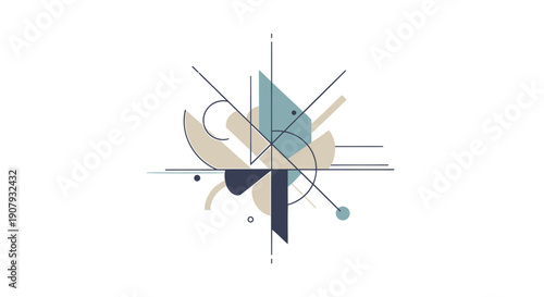 Geometric abstract vector logo, intersecting lines and shapes in beige, blue, and dark blue, for branding or website header, isolated on transparent background, png