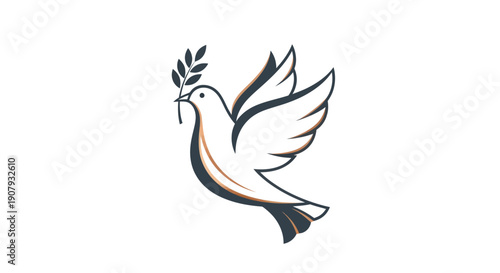 Flying dove carrying olive branch symbol of peace and hope isolated