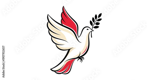Flying dove carrying olive branch symbol of peace and hope isolated