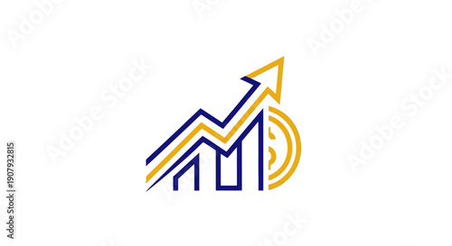 Stylized graph icon with upward trending arrow and chart elements.