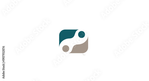 Abstract yin yang symbol with teal and brown elements.