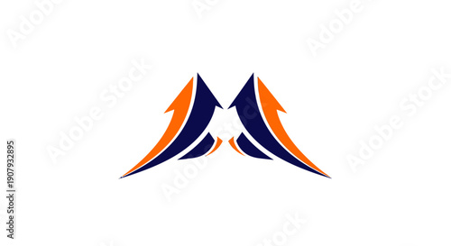 Abstract logo design with mirrored shapes in orange and blue.