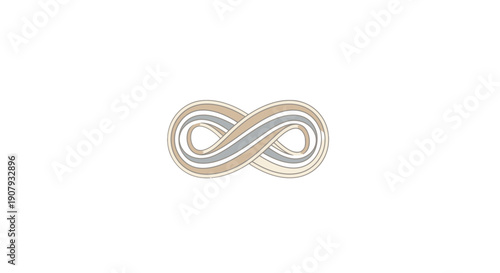 Textured abstract infinity symbol logo design in muted grey and light brown, symbolizing eternity and limitless possibilities, isolated white background.