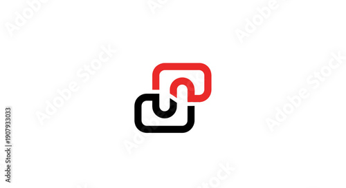 Abstract Interlocking S-Shape Chain Link Logo in Red and Black, Symbolizing Connection and Partnership on Isolated White Background