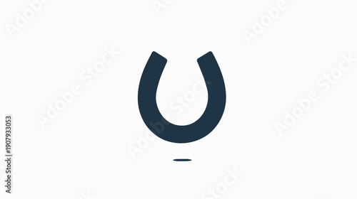 A dark blue horseshoe shape against a white background, with a small, flat element below