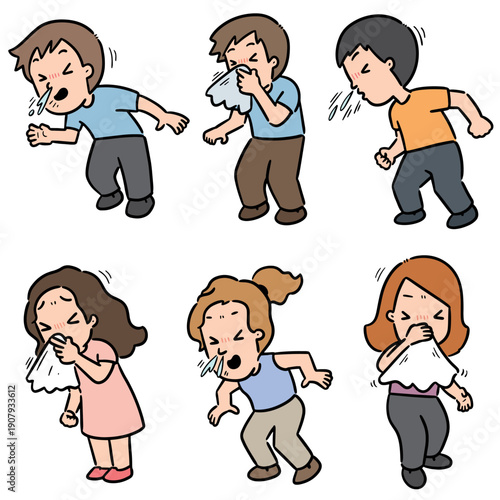 vector set of people sneezing
