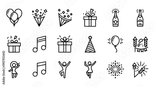 Collection of Celebration Icons and Symbols for Parties.