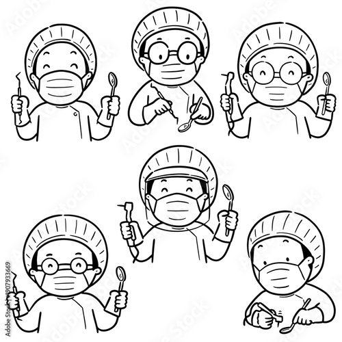 vector set of dentist cartoon