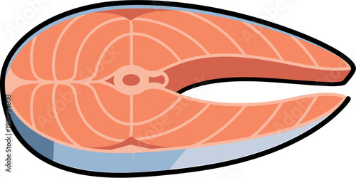 Vibrant vector illustration of a fresh salmon steak, featuring a healthy pink fish fillet with a central bone, ideal for culinary themes, healthy eating concepts, and gourmet food designs