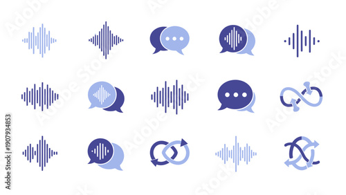 Collection of communication and sound wave icons.