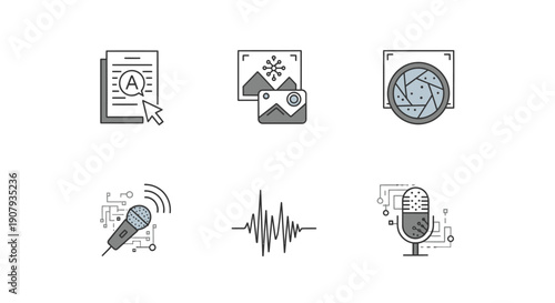 Collection of Creative Media and Technology Icons for Digital Content Creation.
