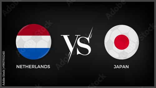 Netherlands vs Japan flag and world map use for FIFA world cup 2026 template banner design.