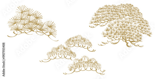 vector illustration of bonsai tree elemets in traditional style.