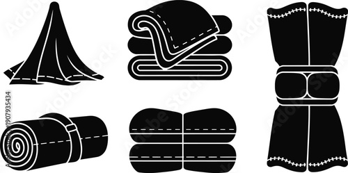 Blanket and Towel Silhouette Vector Icon Set