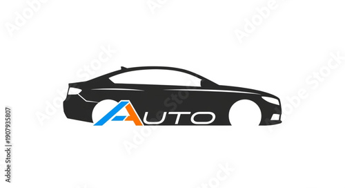 Modern Car Silhouette with Auto Text Logo.