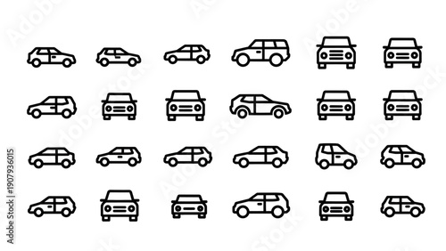 Collection of Car Icons Representing Different Vehicle Types.