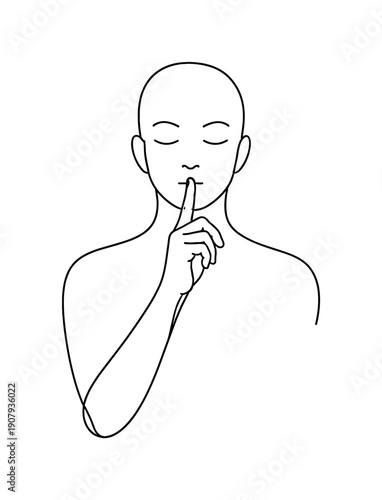 Quiet Statement. Minimalistic one-line drawing calm human figure making a subtle gesture that conveys meaning without