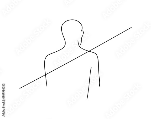 Orientation Cue. Minimalistic one-line drawing human silhouette intersected by a clear directional line suggesting