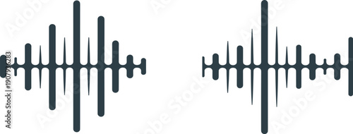 Audio waveform icon set showing sound frequency bars, modern music visualization symbols isolated on white background vector illustration