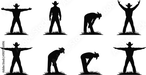 Fisherman Silhouettes Set - Men Fishing in Various Poses, Casting, Sitting, and Using Net