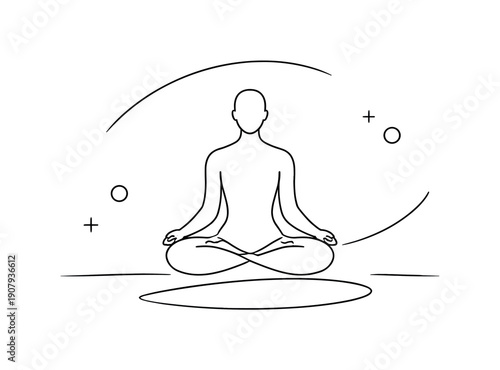 Essential Space Elegance. Essential Space. Minimalistic one-line drawing lone human form surrounded by minimal lines