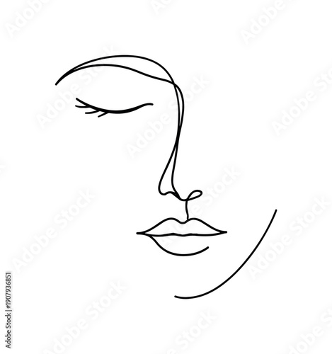 Seeing Less. Minimalistic one-line drawing human face with partially closed eye expressing intentional reduction of