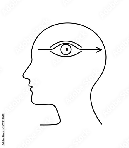 Minimal Insight. Minimalistic one-line drawing symbolic human head with simplified inner vision line, continuous single