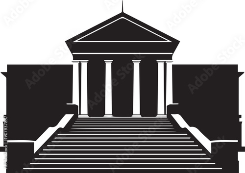 Classic government building silhouette vector with columns and stairs architecture design