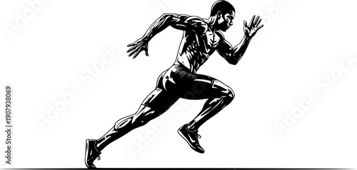 Dynamic Running Athlete Silhouette - Minimalist Sport and Fitness Motion Vector