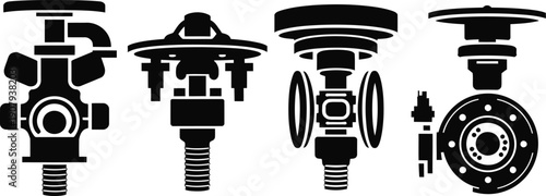 Fire sprinkler head system icon set vector silhouette