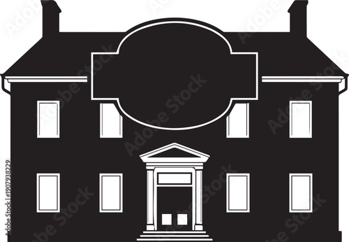 Symmetrical historic federal style mansion architecture silhouette vector line art illustration dwelling