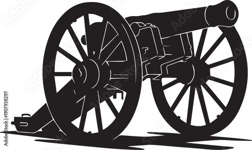 Vintage cannon artillery weapon vector silhouette illustration
