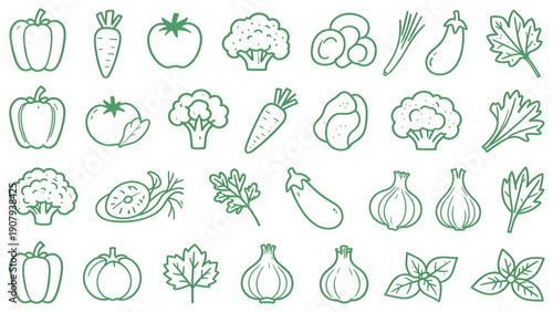 Vegetable Line Icons Set – Organic, Fresh and Healthy Food Outline Symbols, set of green plants