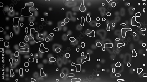 Black liquid with irregular droplets and light borders. Ideal for pharmaceutical, science, technology, or abstract concepts in design projects.