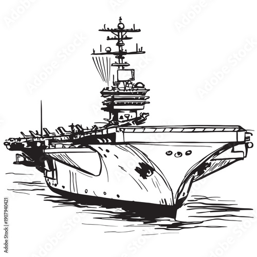 Military Warship Silhouette on White Background