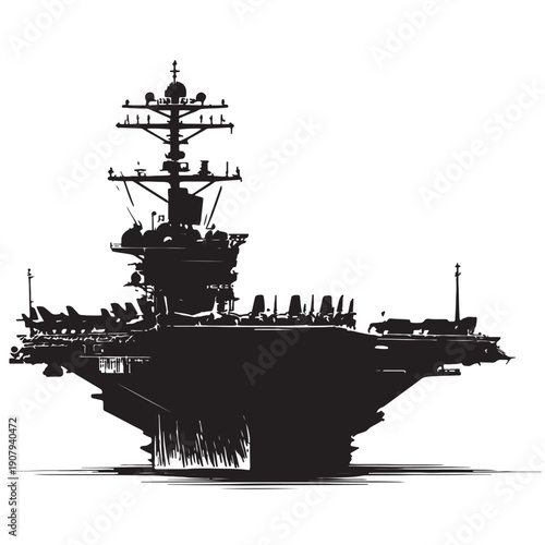 Military Warship Silhouette on White Background